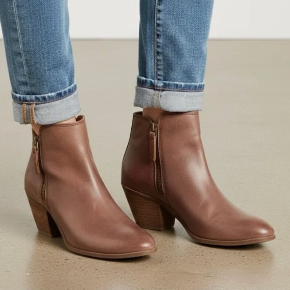 Frye Judith Zip Ankle Bootie in Whiskey Brown